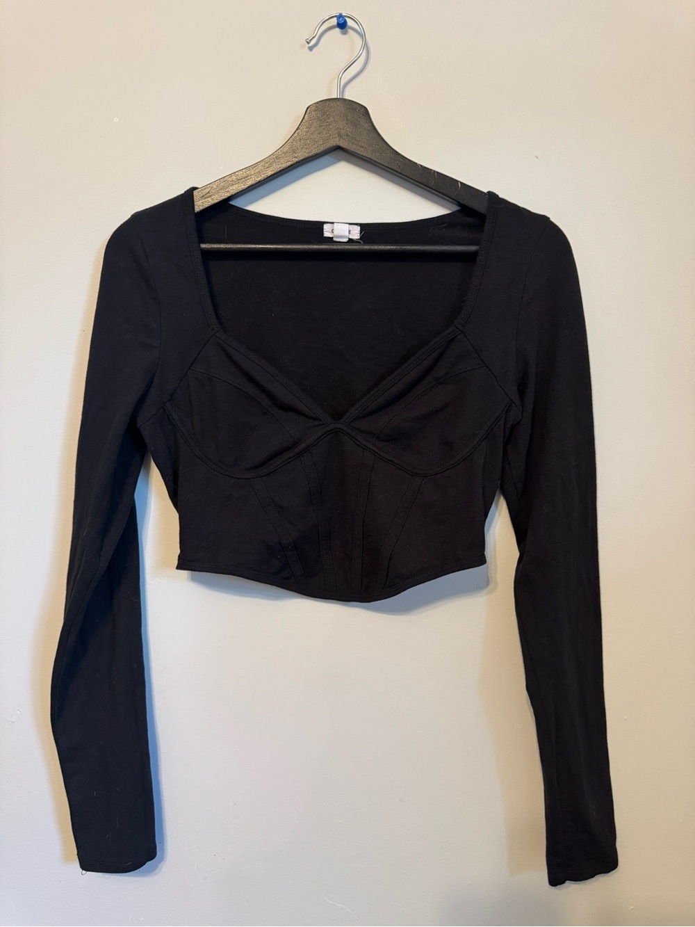 Garage Black Long-Sleeve Cropped Bustier Top
